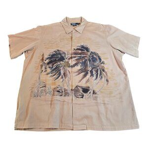 Polo by Ralph Lauren Vintage Camp Shirt Windy Palm Trees Tan Men Size XL